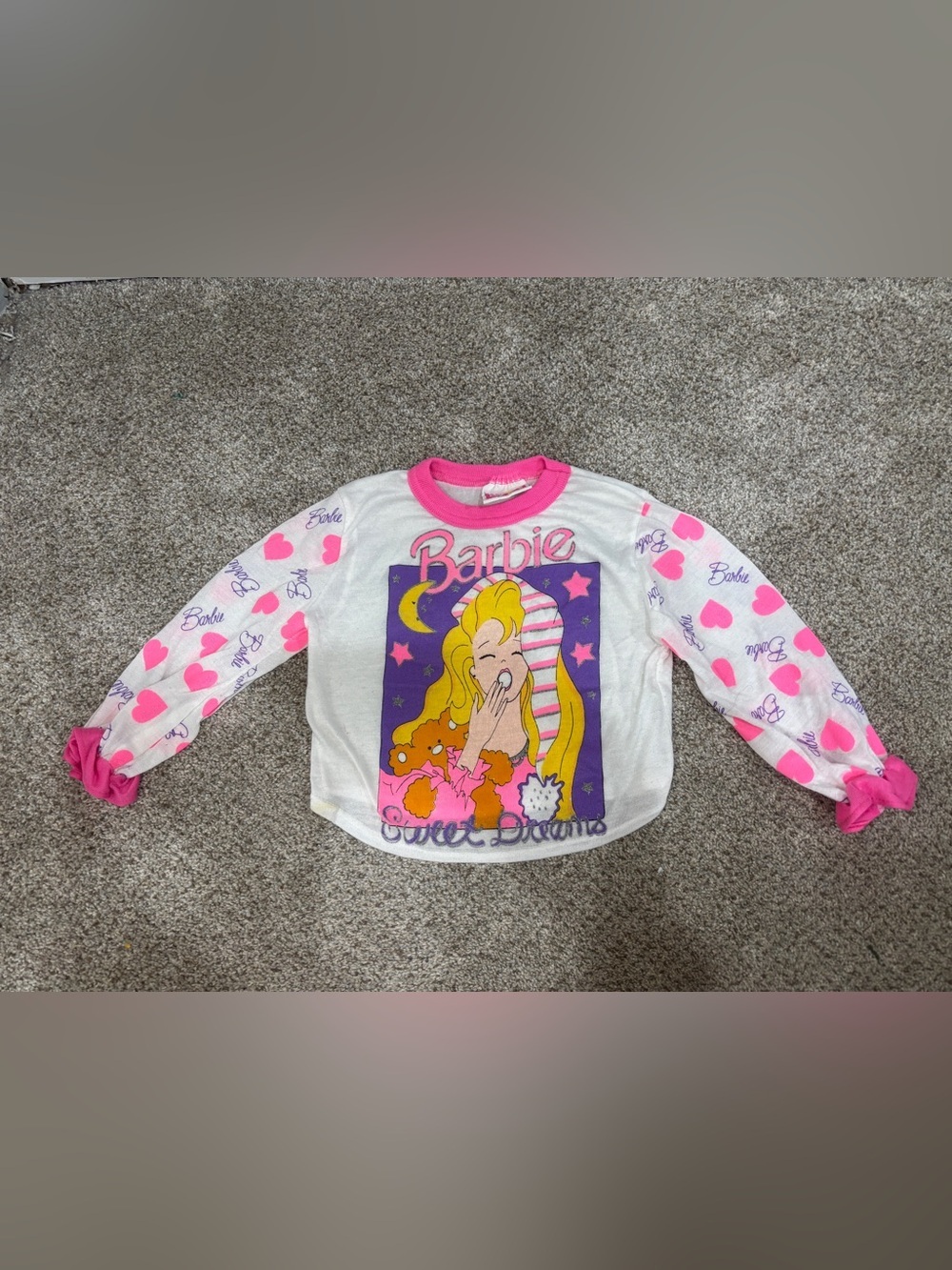Vintage Barbie Pink & White Sweet Dreams Long-Sleeve Pajama Top